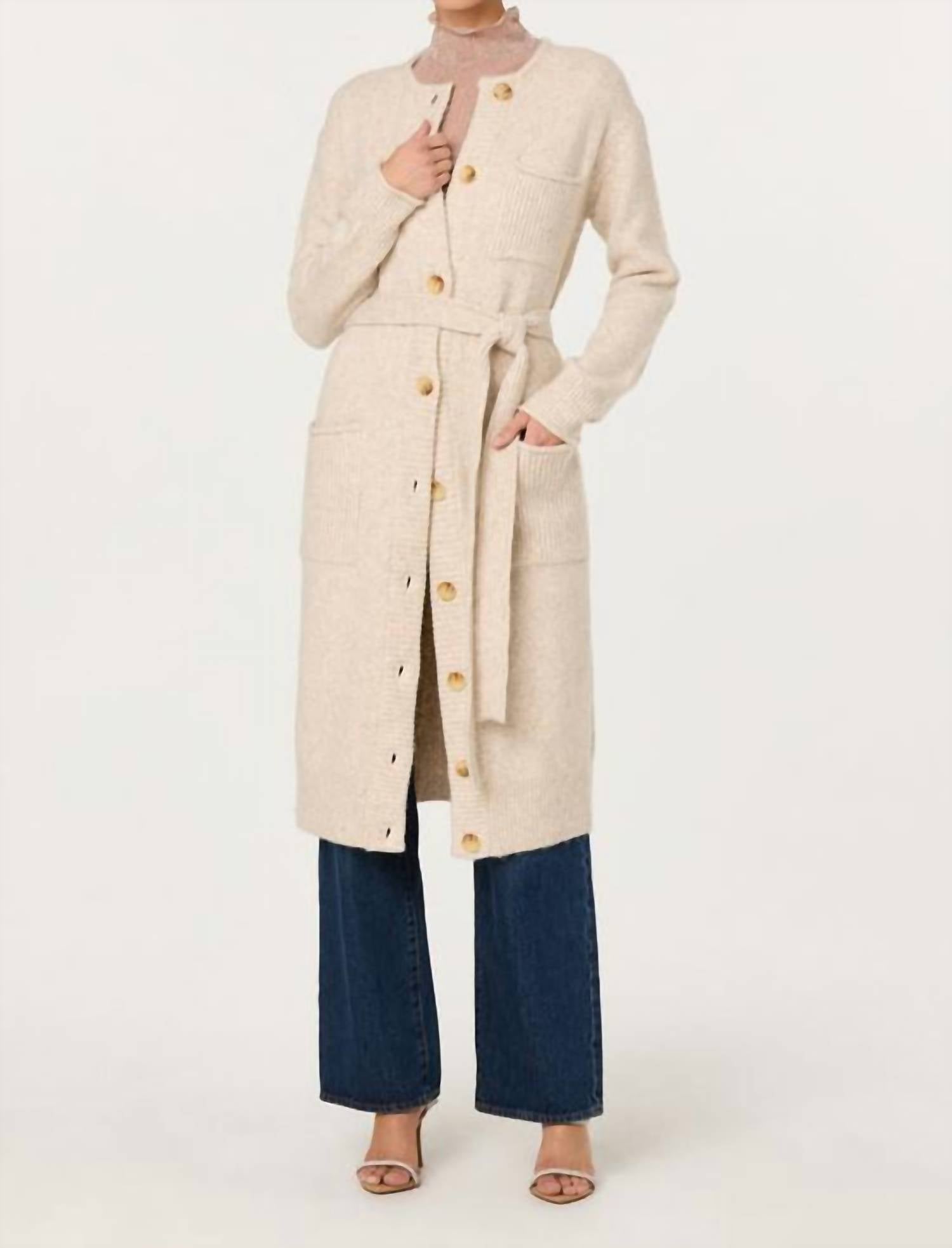 ASTR Meris Belted Longline Cardigan in cream - women's cardigan