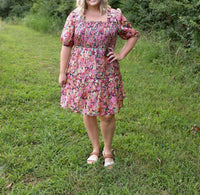 VERY J Midnight Blossoms Shimmer Dress in blue pink floral - women's dress