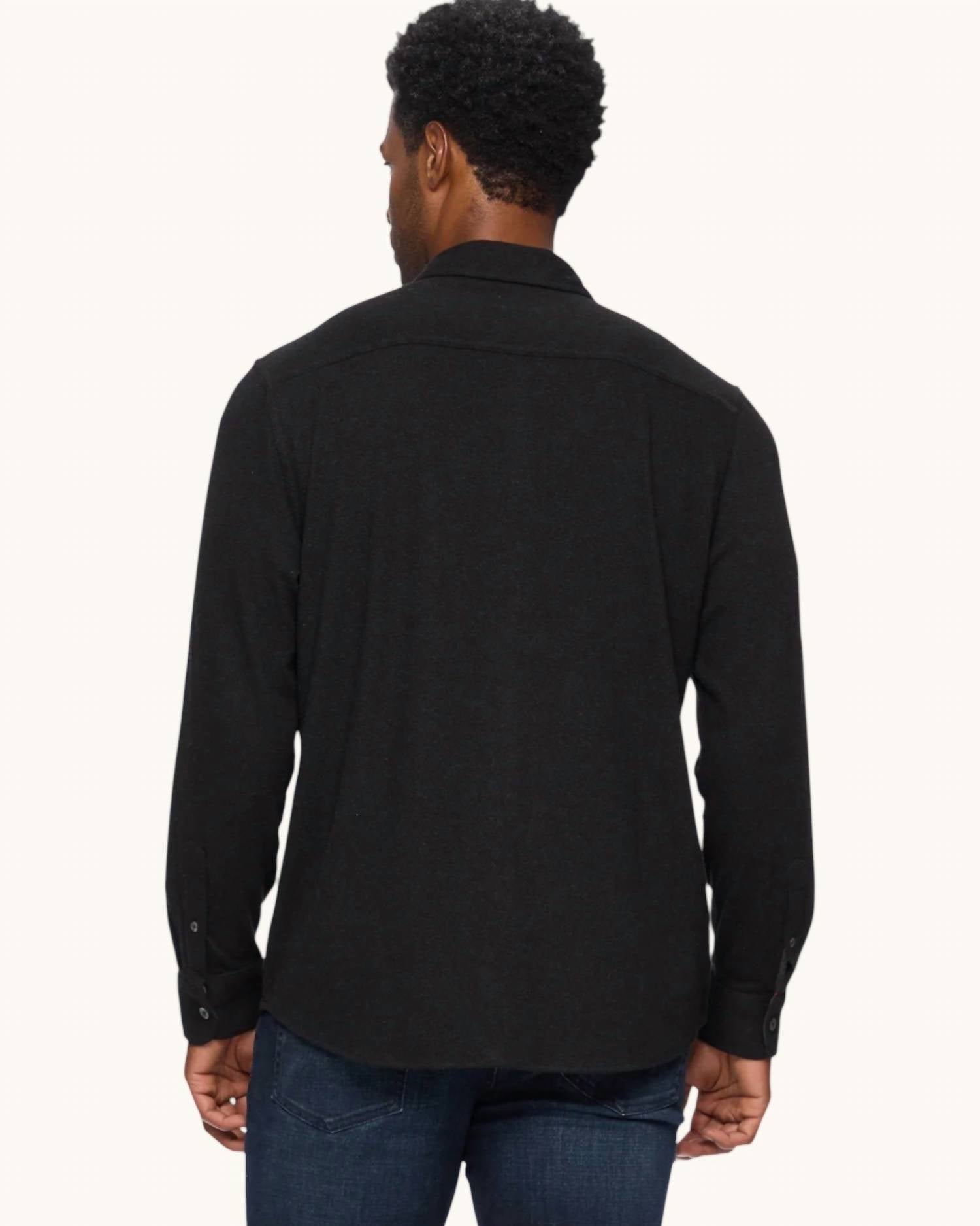Flags & Anthem Hero Long Sleeve Solid Twill Knit Flannel Button-Down in black - men's shirt - alternate view