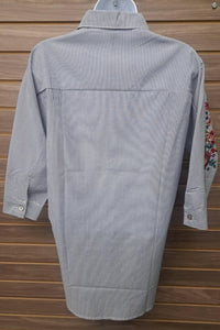 Nylon Apparel - Women's Embroidered Striped Button Up Blouse