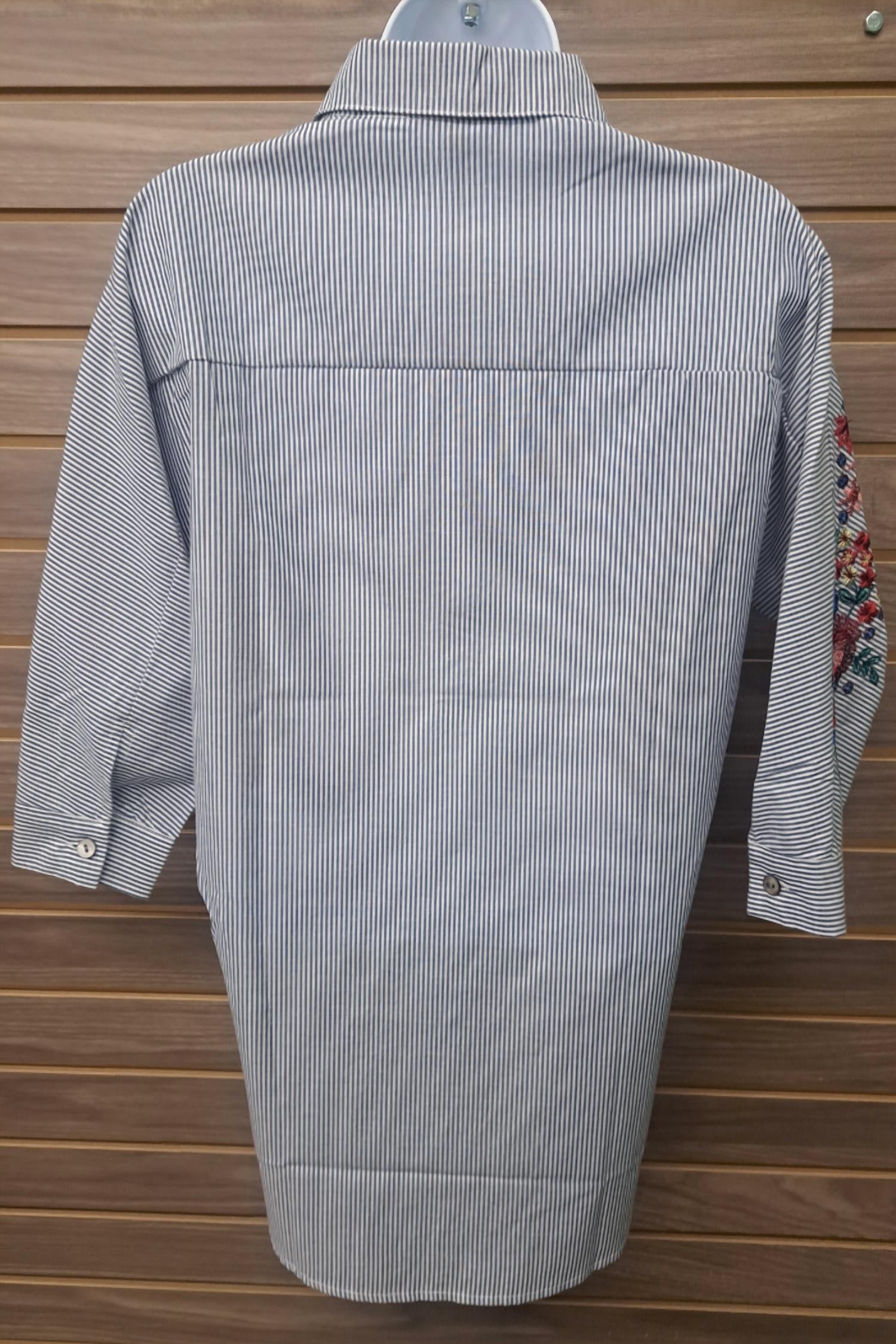 Nylon Apparel - Women's Embroidered Striped Button Up Blouse