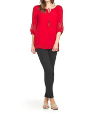 Papillon Tassel Tie Lace Inset Accent Blouse in red - women's blouse
