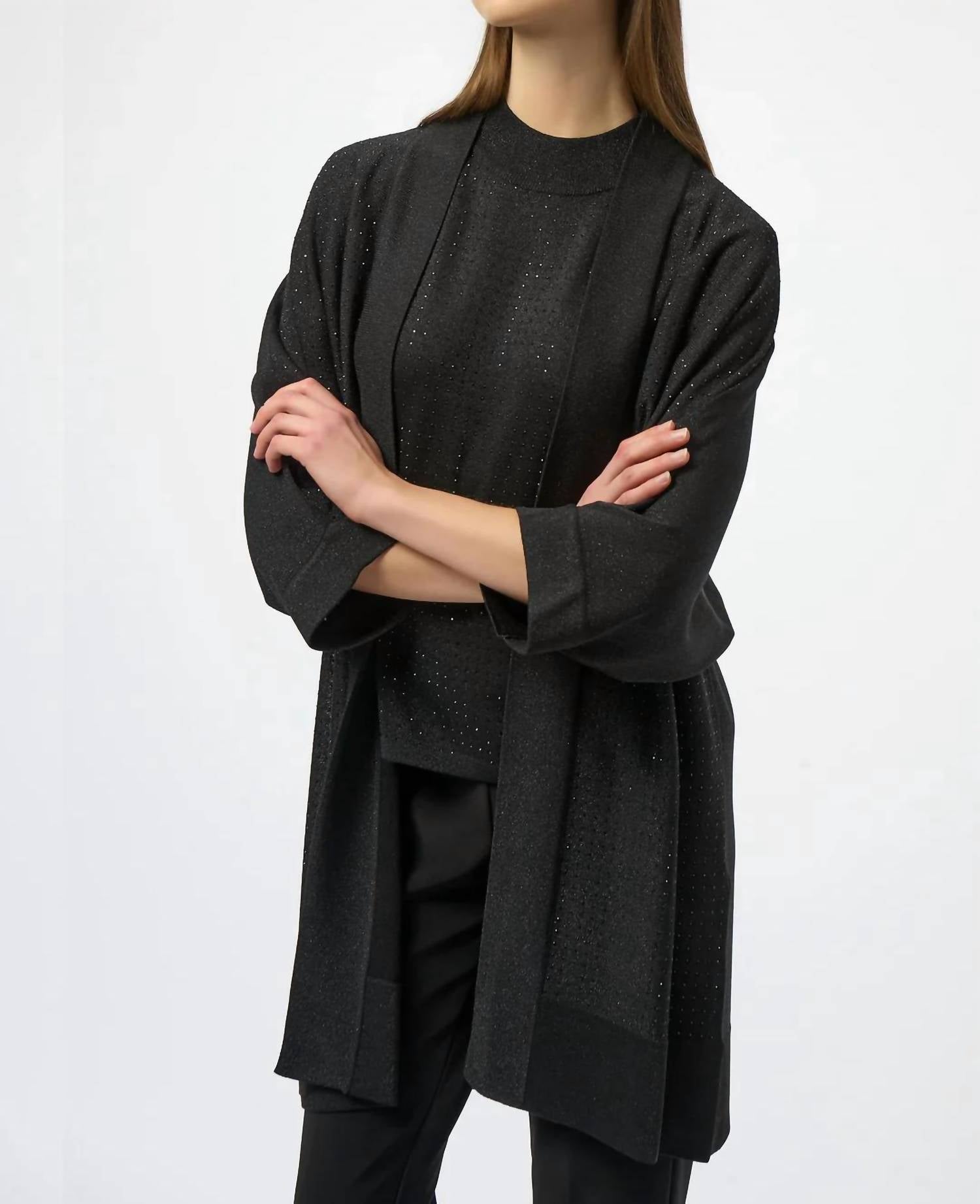 Joseph Ribkoff - Embellished 3/4 Sleeves Bouclé Open Front Jacket