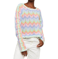 Brodie Cashmere - Rainbow Chevron Slash Neck Sweater