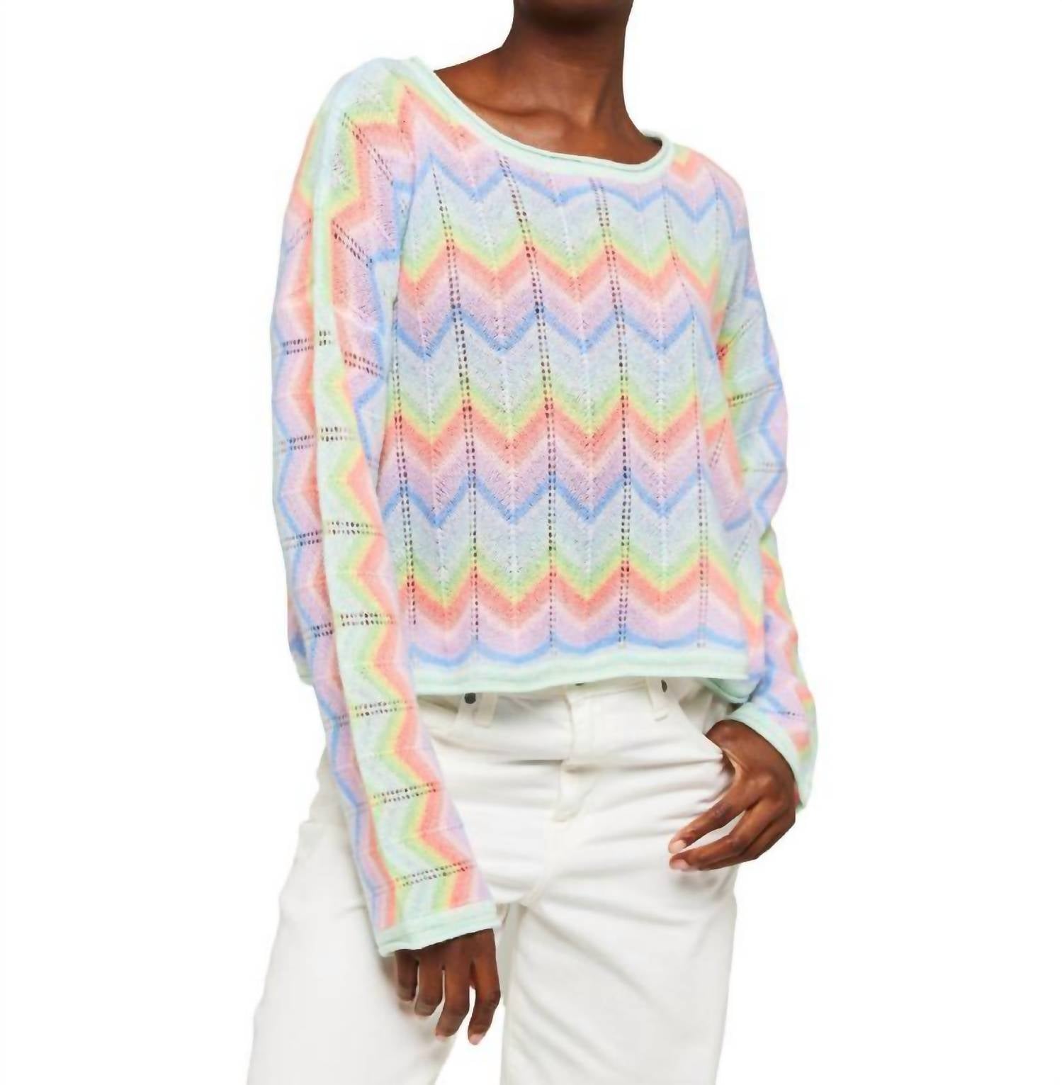 Brodie Cashmere - Rainbow Chevron Slash Neck Sweater