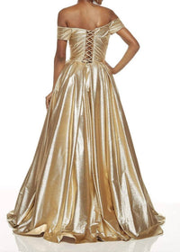 ALYCE PARIS Metallic Off The Shoulder Gown in gold - women's dress - detail view