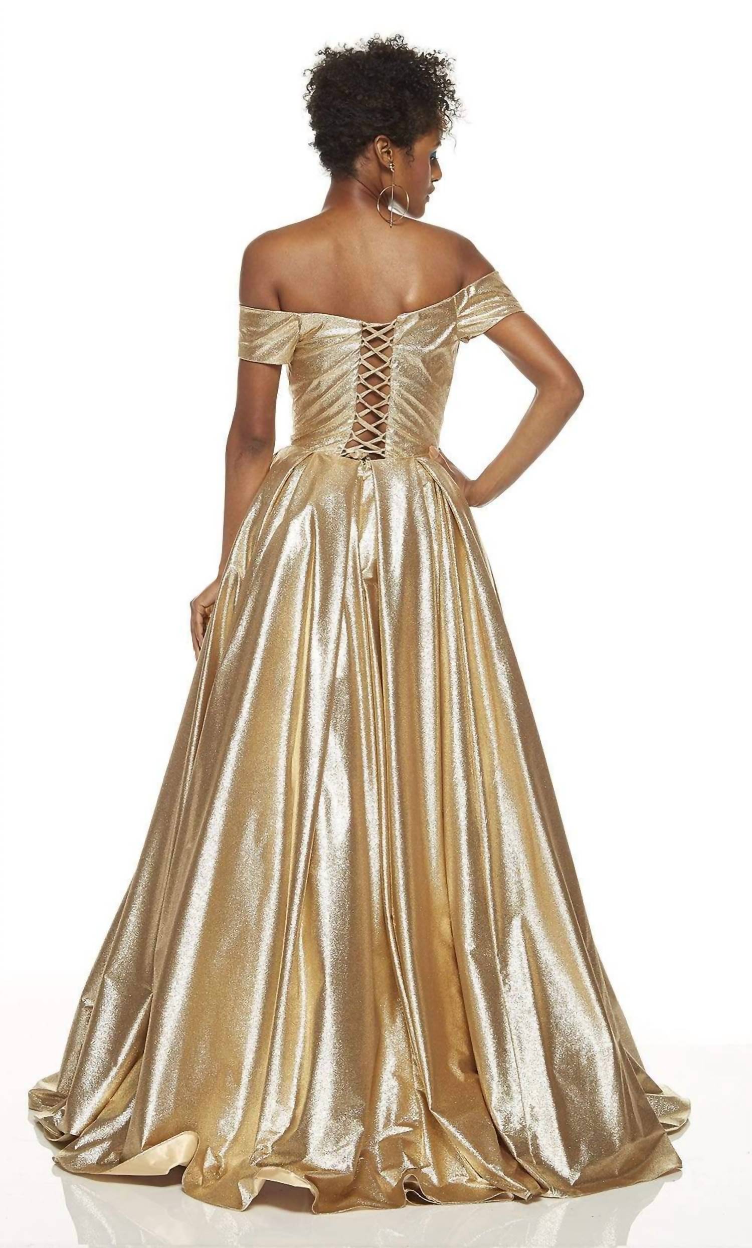 ALYCE PARIS Metallic Off The Shoulder Gown in gold - women's dress - alternate view