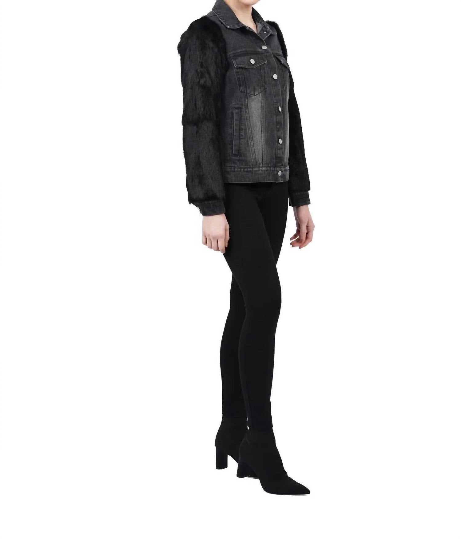 Murray Genuine Real Rabbit Fur Sleeve Denim Coat