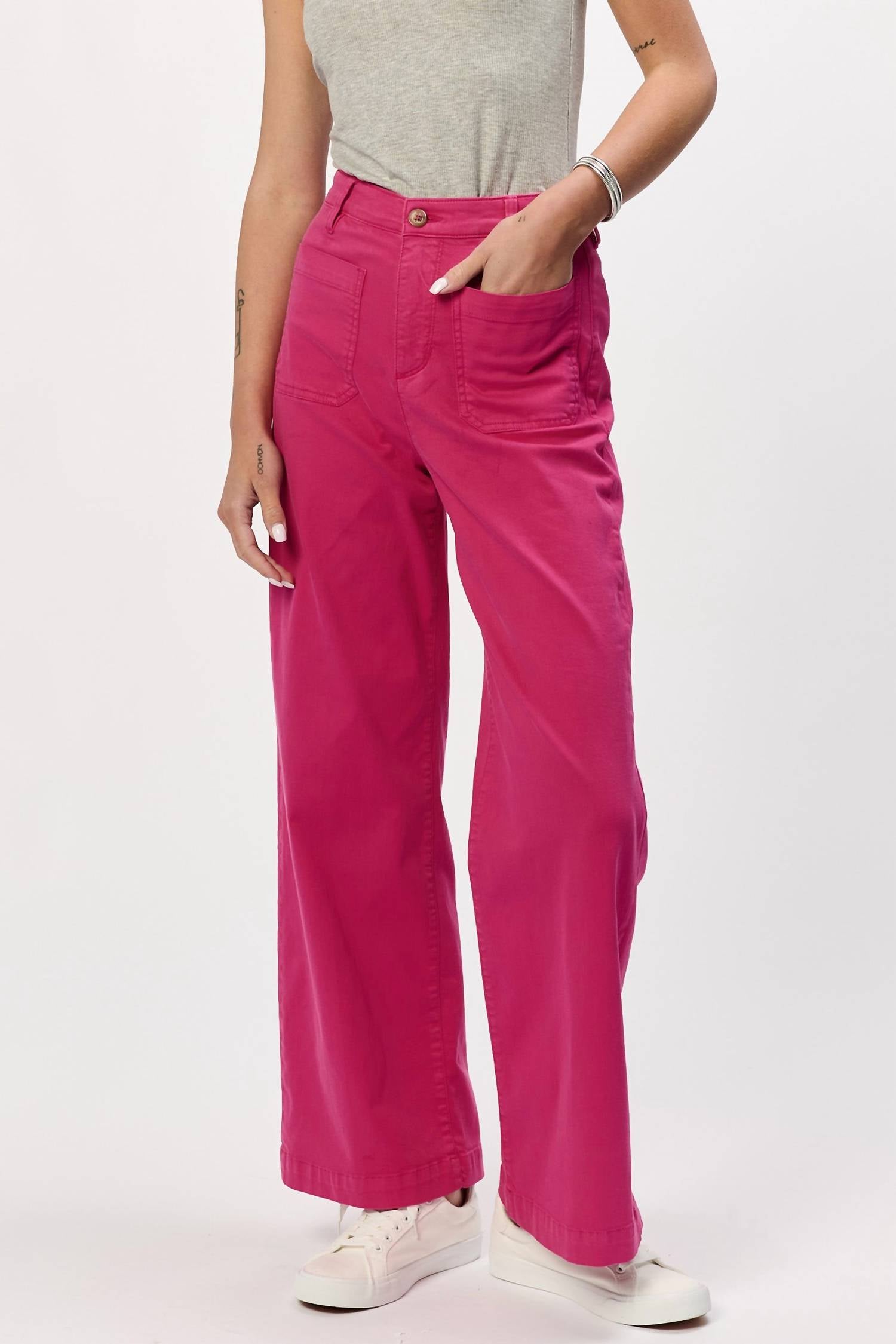 Another Love Bristol Patch Pocket High Waist Pant in pink paradise - women's pants - detail view