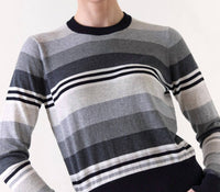 Wispr Ivy Stripe Crew Neck Sweater in black grey - women's sweater - view 4