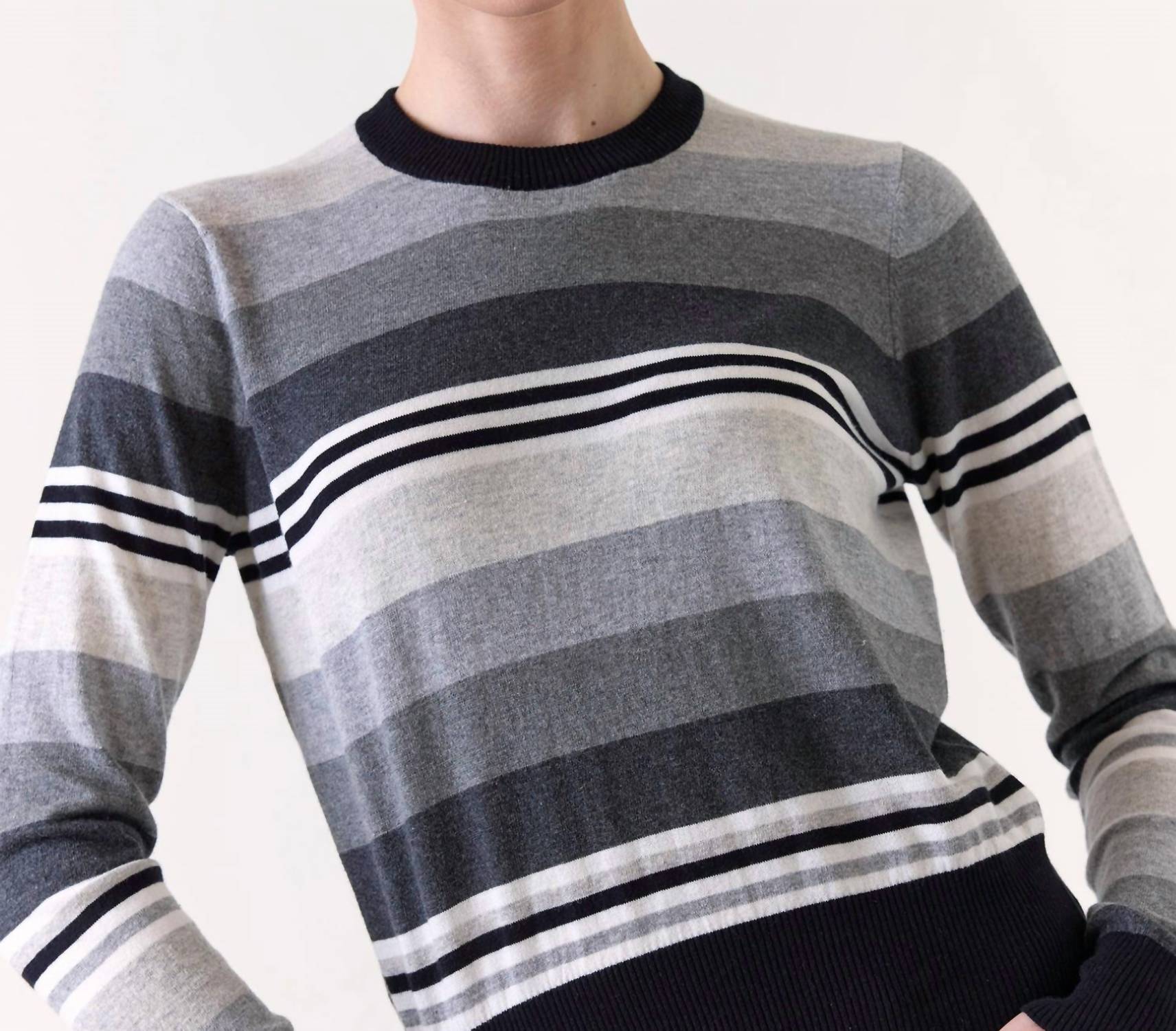 Wispr Ivy Stripe Crew Neck Sweater in black grey - women's sweater - view 4