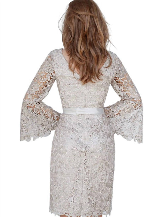 Jovani - Bell Sleeve Lace Evening Dress