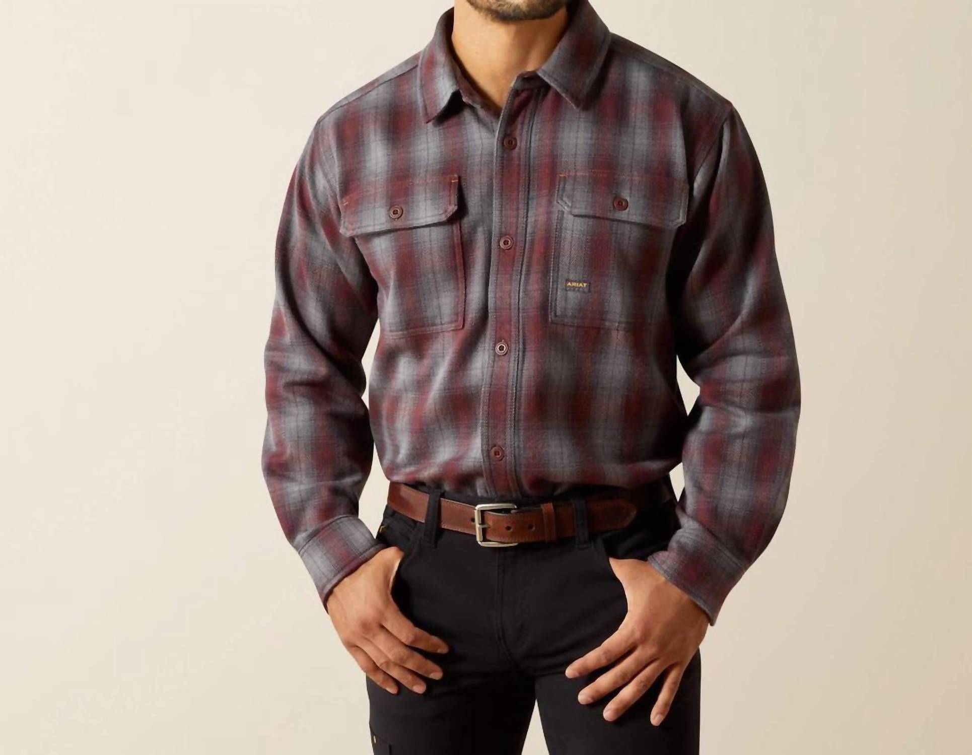 ARIAT Rebar Heavy Flannel Work Snap Shirt in charcoal - men's shirt