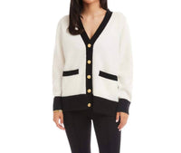 Karen Kane Colorblock Cardigan Sweater in ivory with black - women's cardigan