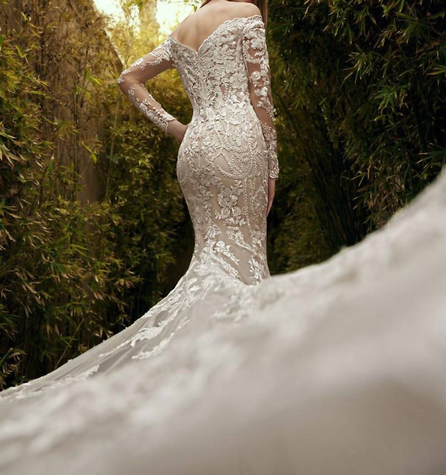 Demetrios - Lace Embellished Sheer Gown