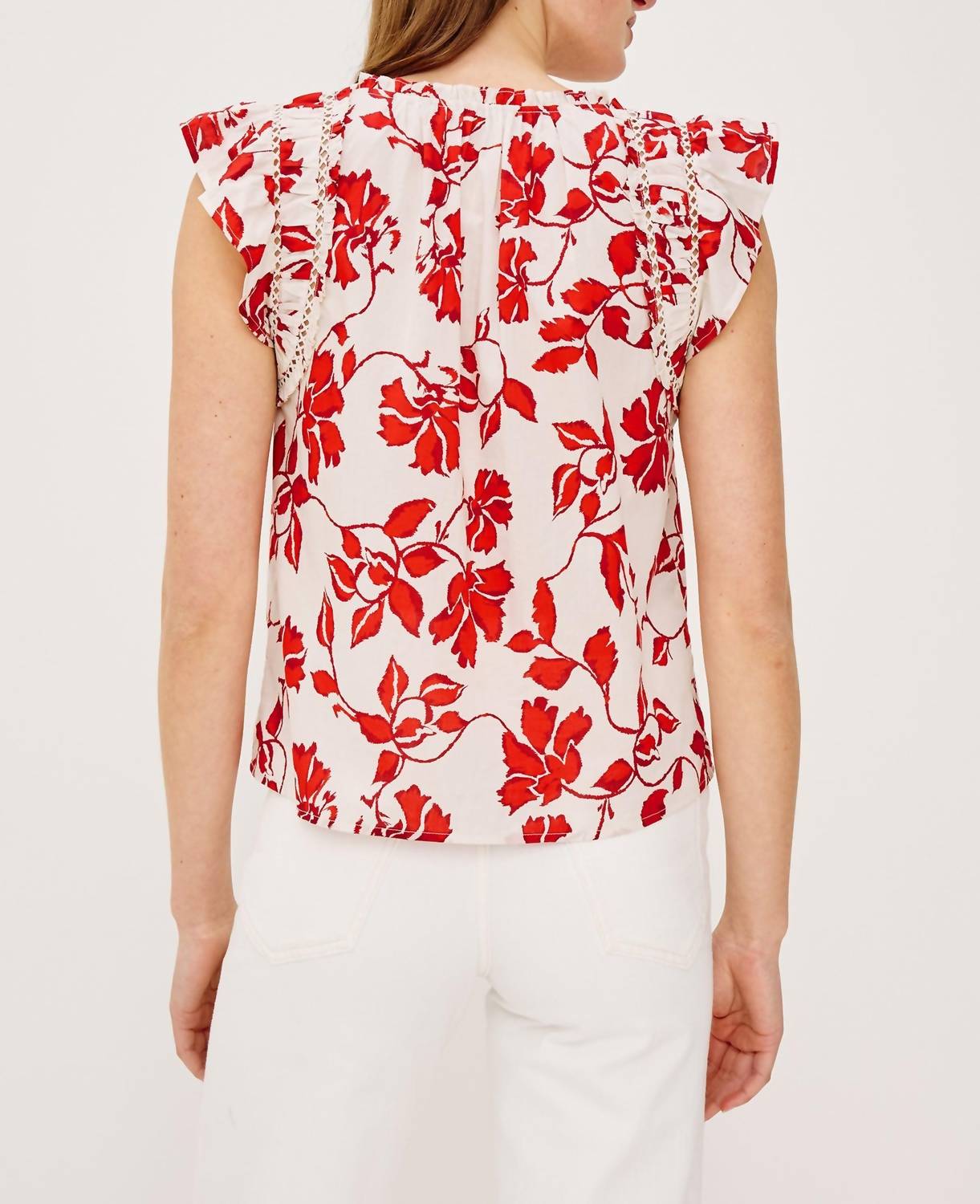 Rails Allea Flutter Sleeves Top in red - women's blouse - detail view