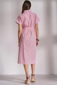 ELAN Stripe Button Down Midi Dress in red - women's dress - detail view