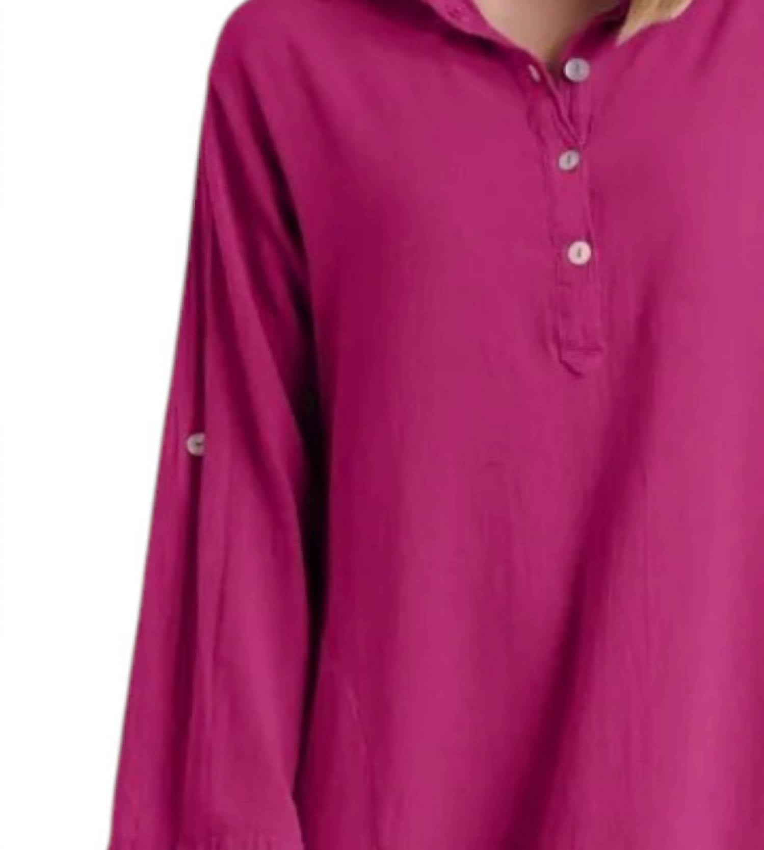 Oh My Gauze! River Button Down Midi Dress in fuchsia - women's dress - detail view