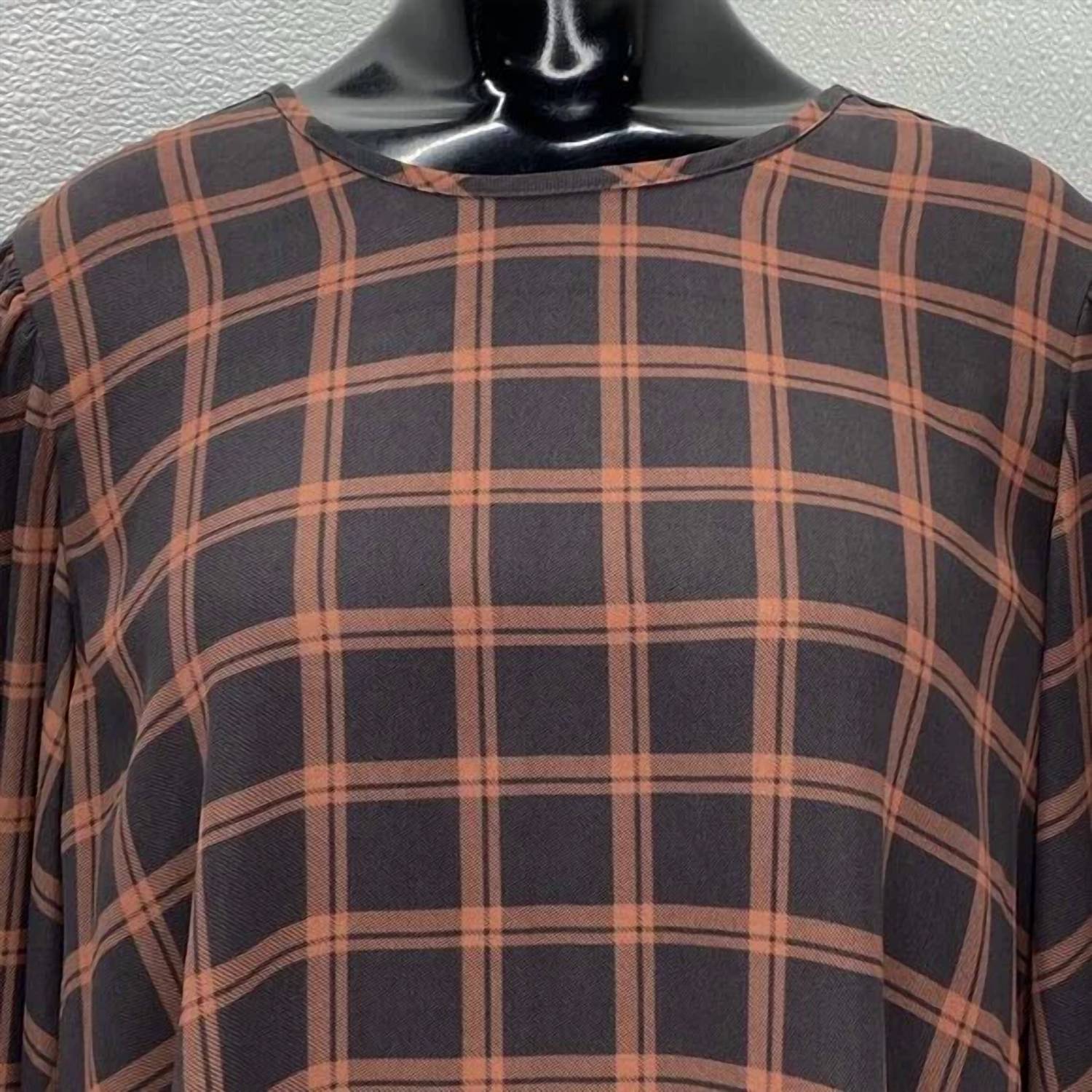 TOCCIN Women’s Grid Puff Sleeve Blouse in black orange - women's blouse - view 5