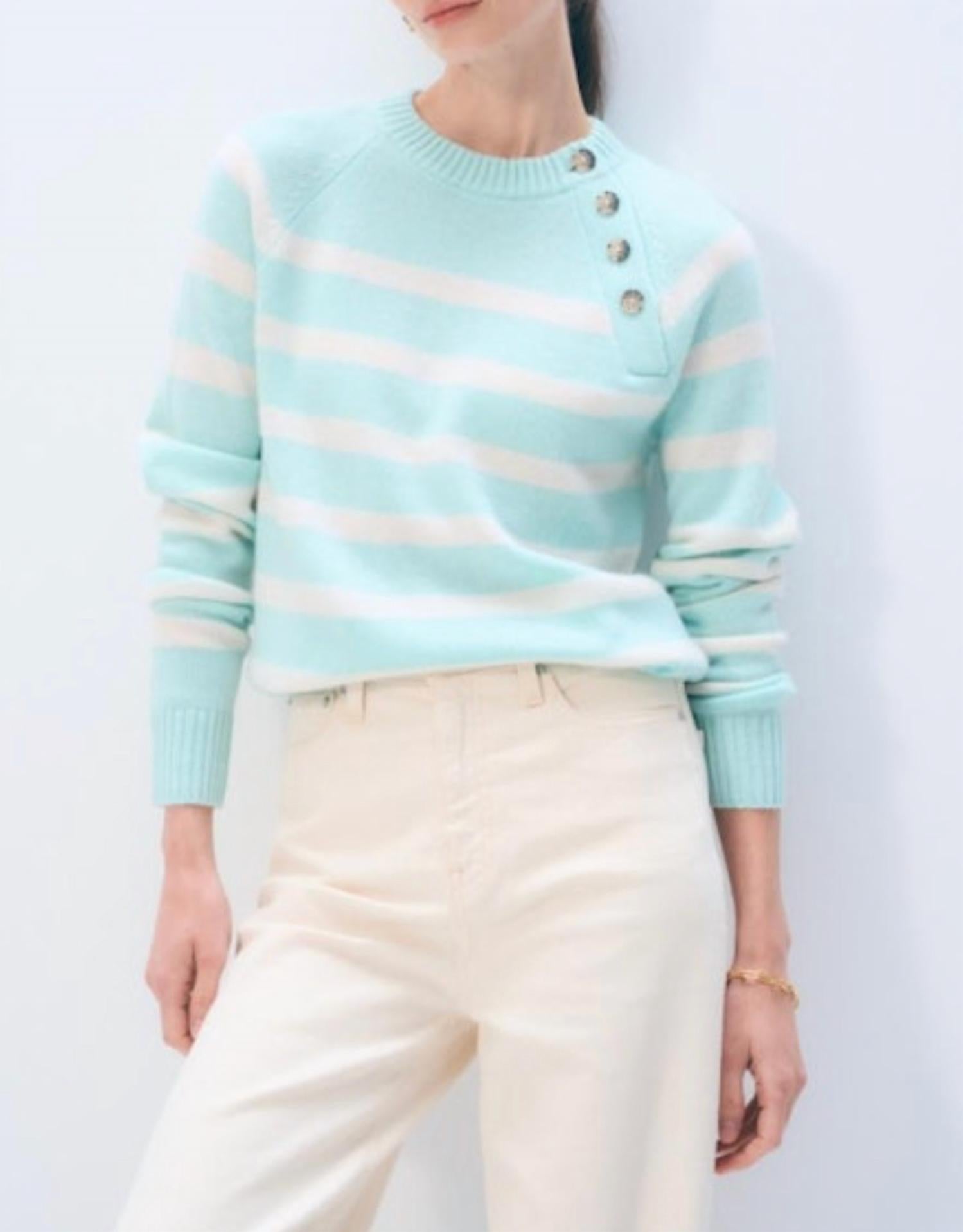 White + Warren - Featherweight Cashmere Striped Sweater