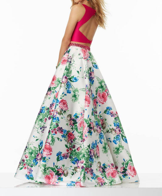 Paparazzi By Mori Lee - Two-piece Floral Printed Larissa Satin Ball Gown
