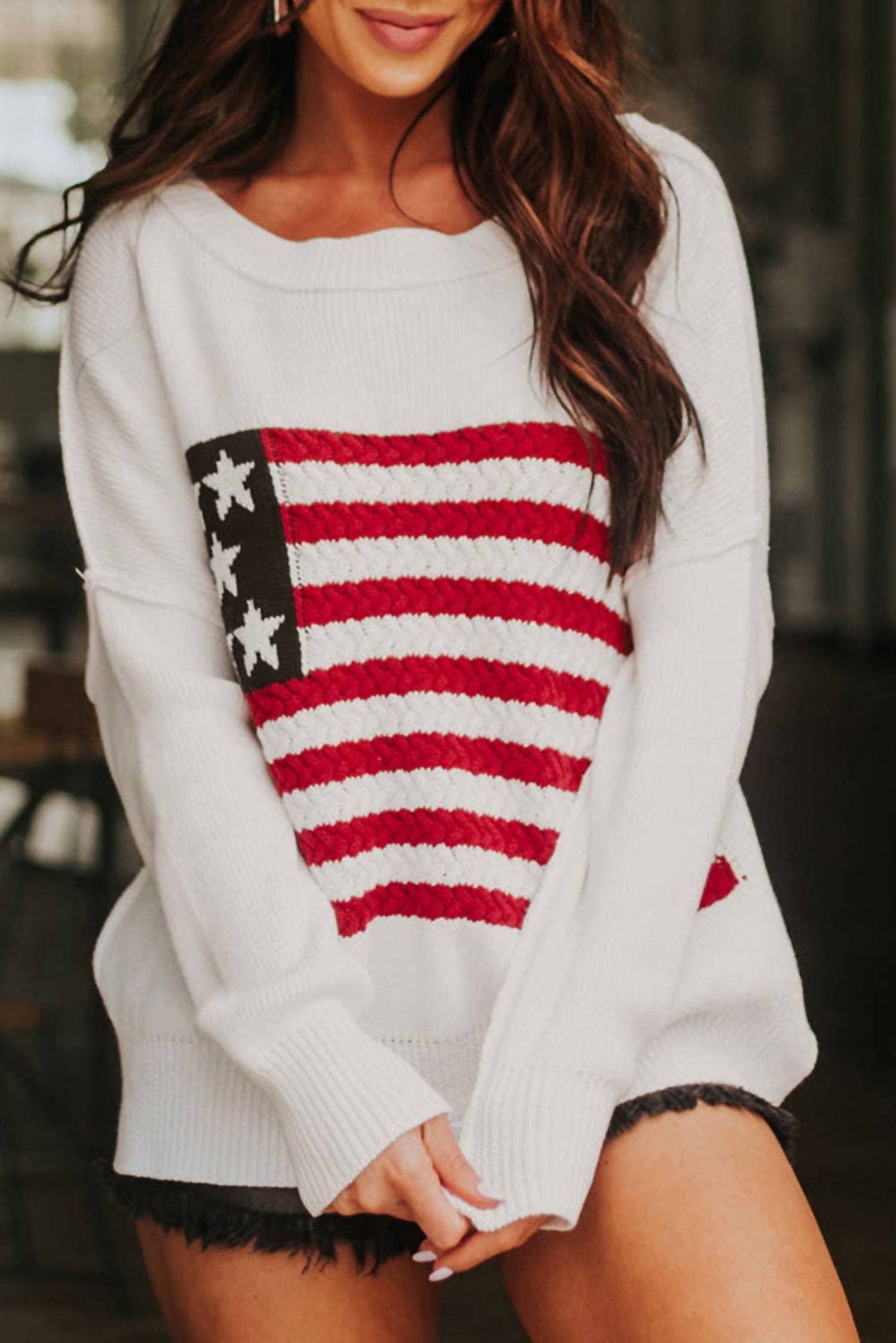 Eg Fashion - Twist American Flag Knit Sweater