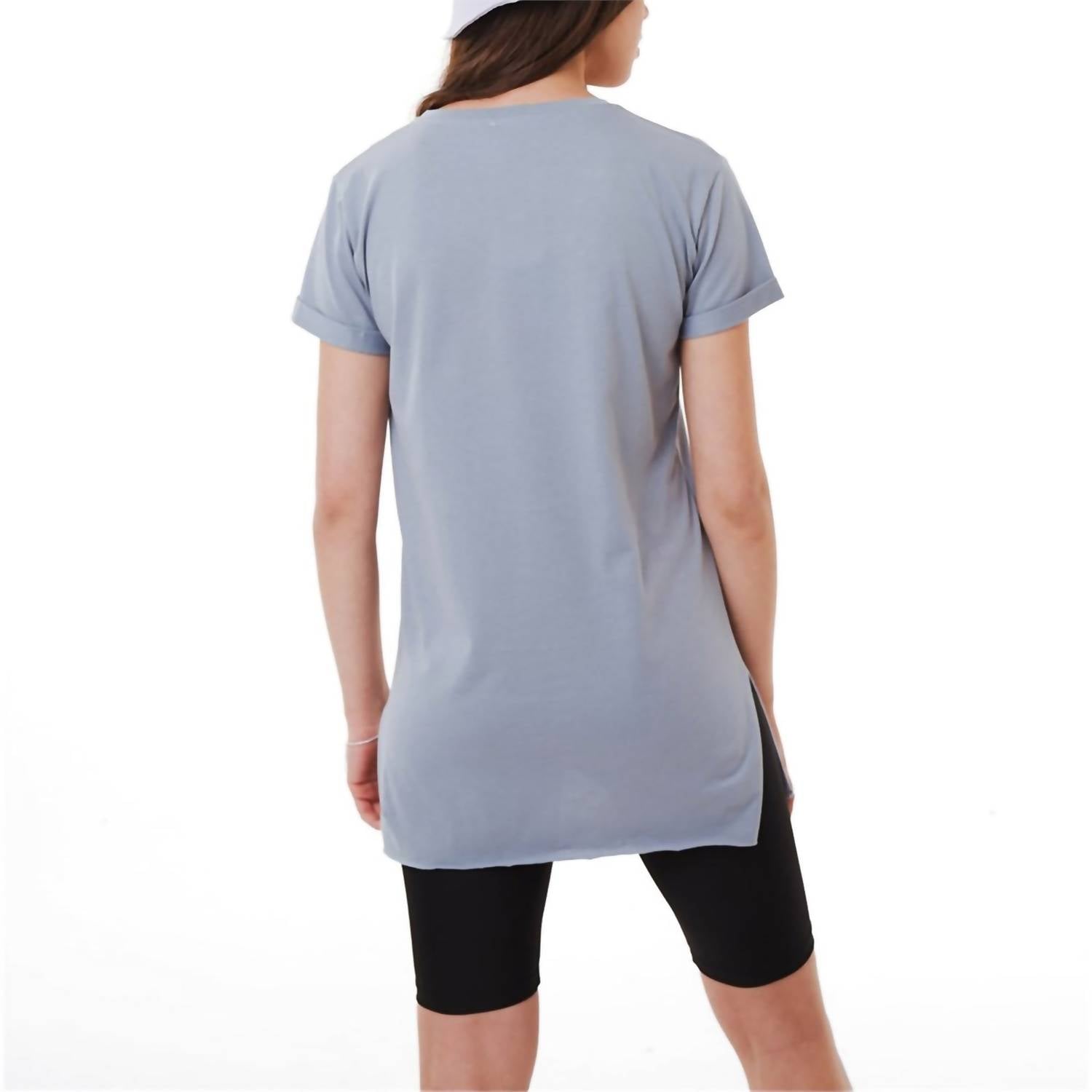 Ambar - V-neck Side Slit Cotton Tunic T-shirt