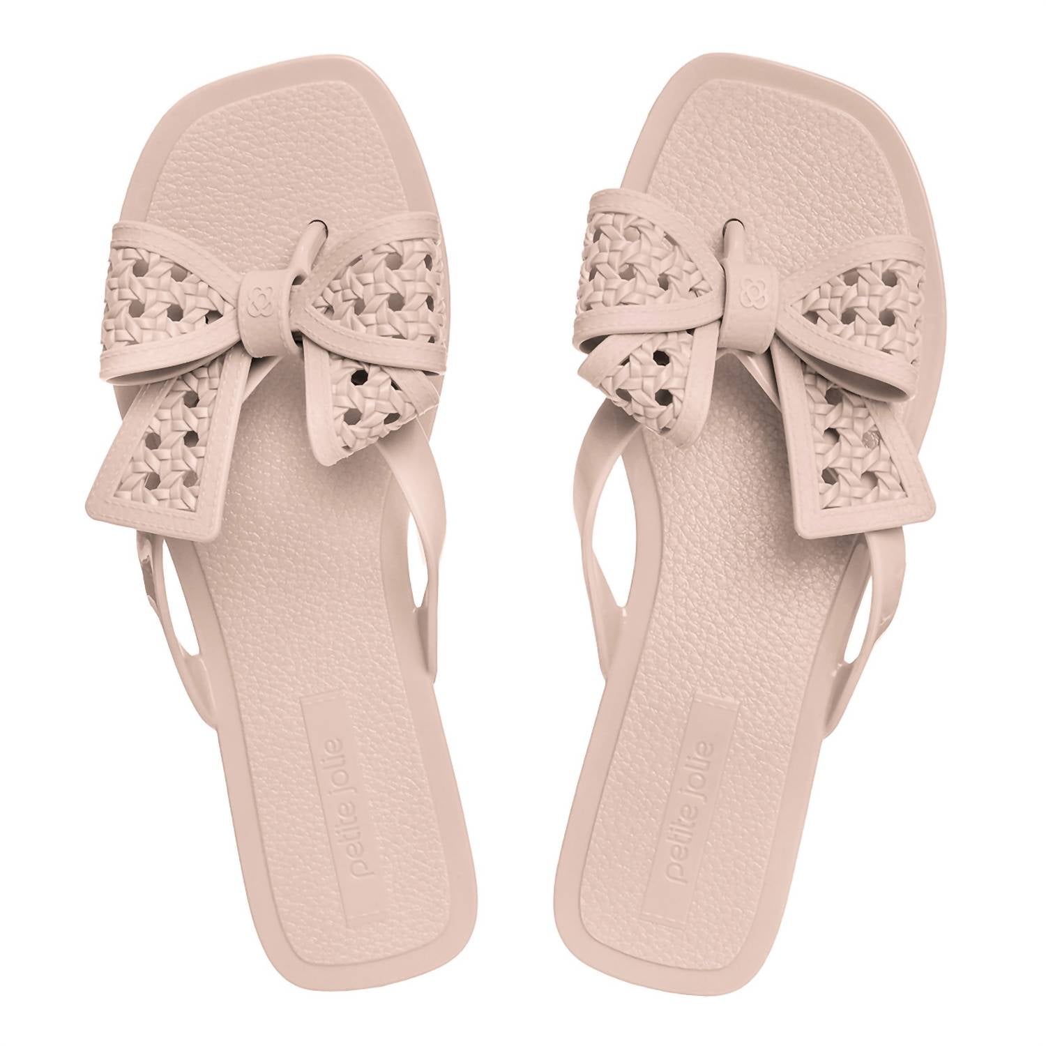 petite jolie Women's Sunny Rattan Weaved Large Bow Flip Flops in nude - women's sandal