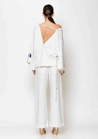 C-Throu - Eye Embroidered Terry Cotton Blouse And Pants Set