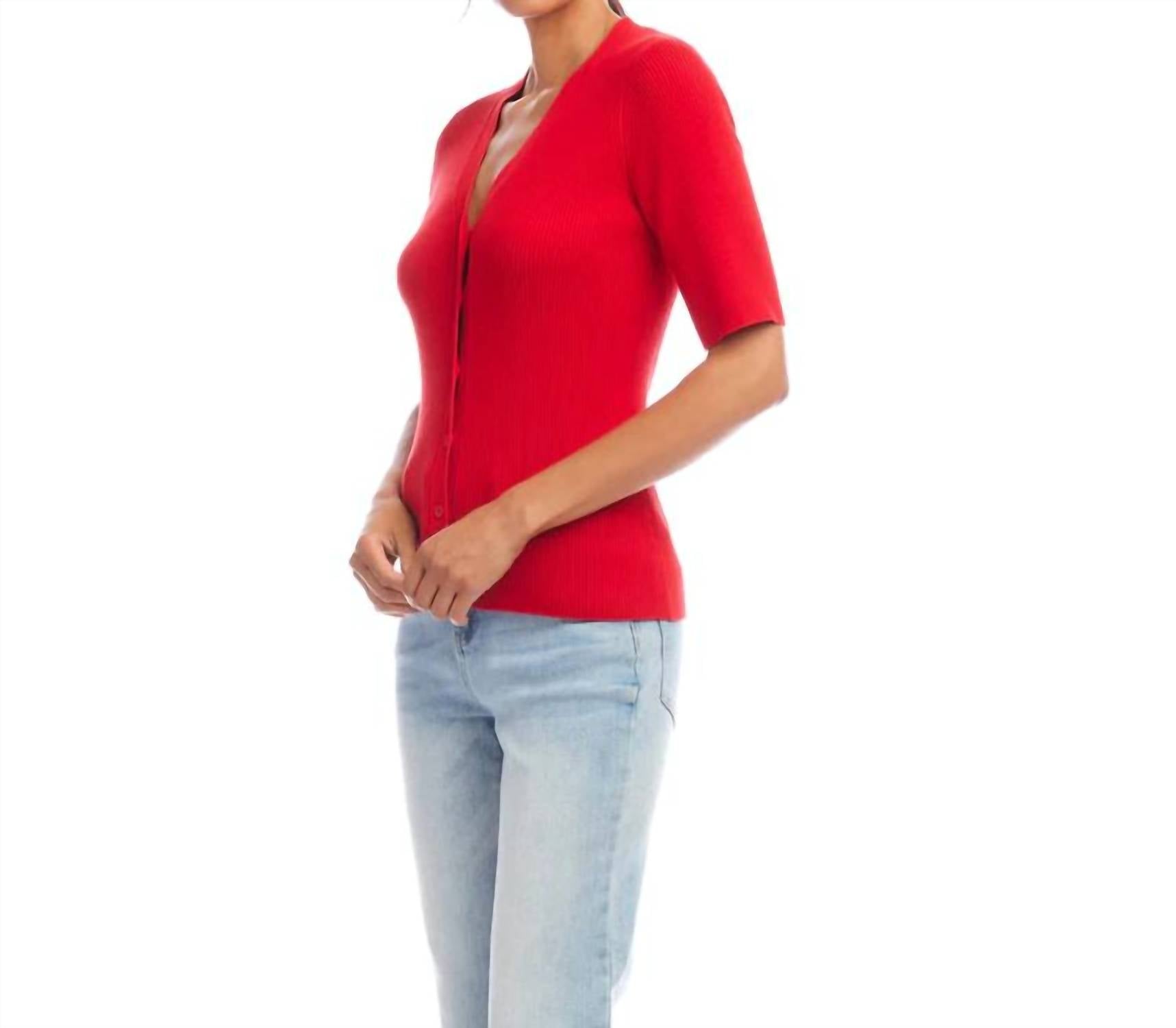 Karen Kane - Short Sleeve Ribbed Cardigan Sweater