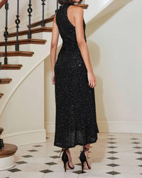 bishop + young Sublime Sequin Halter Dress in black - women's dress - detail view