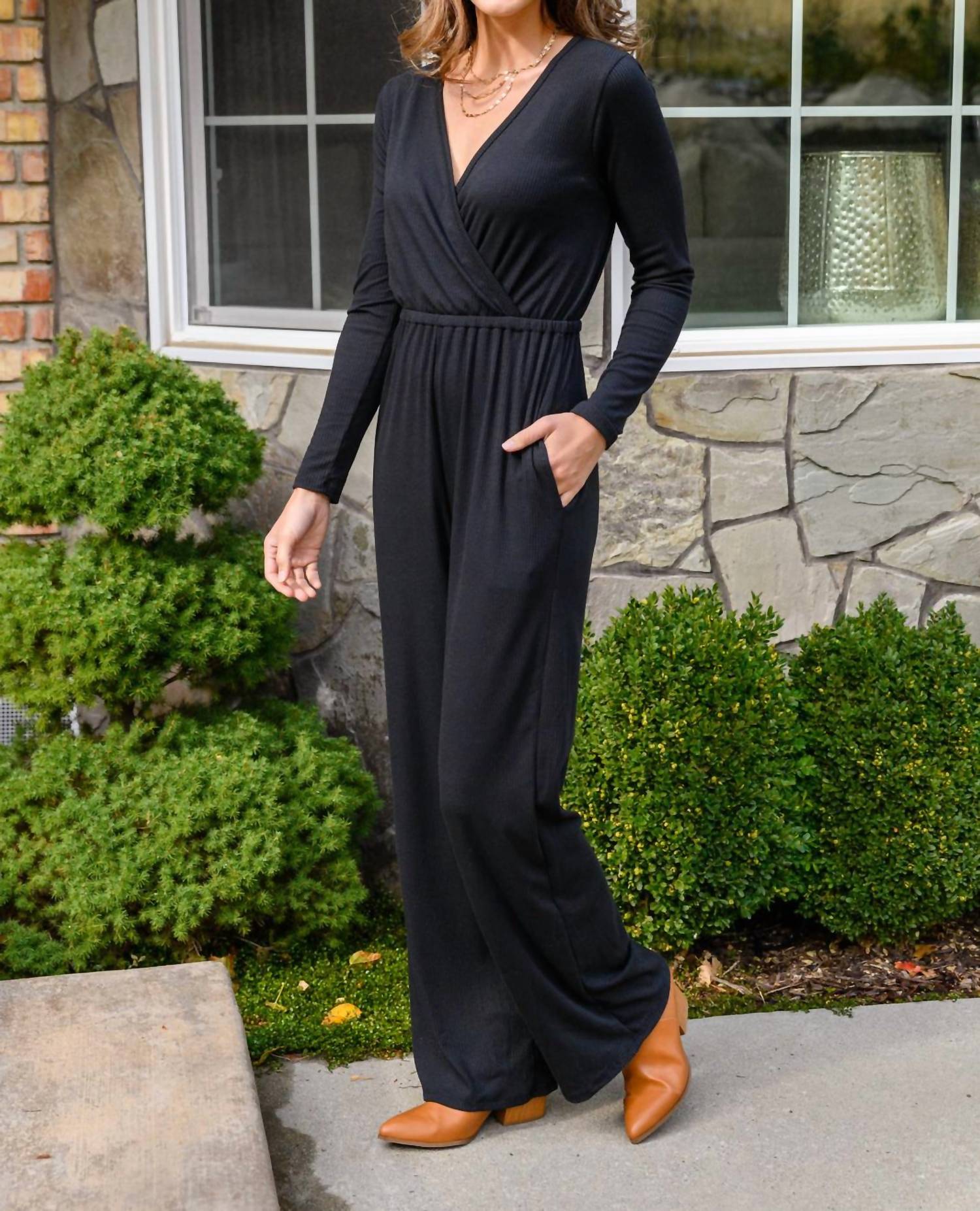 White Birch - Onward & Upward Faux Wrap Jumpsuit