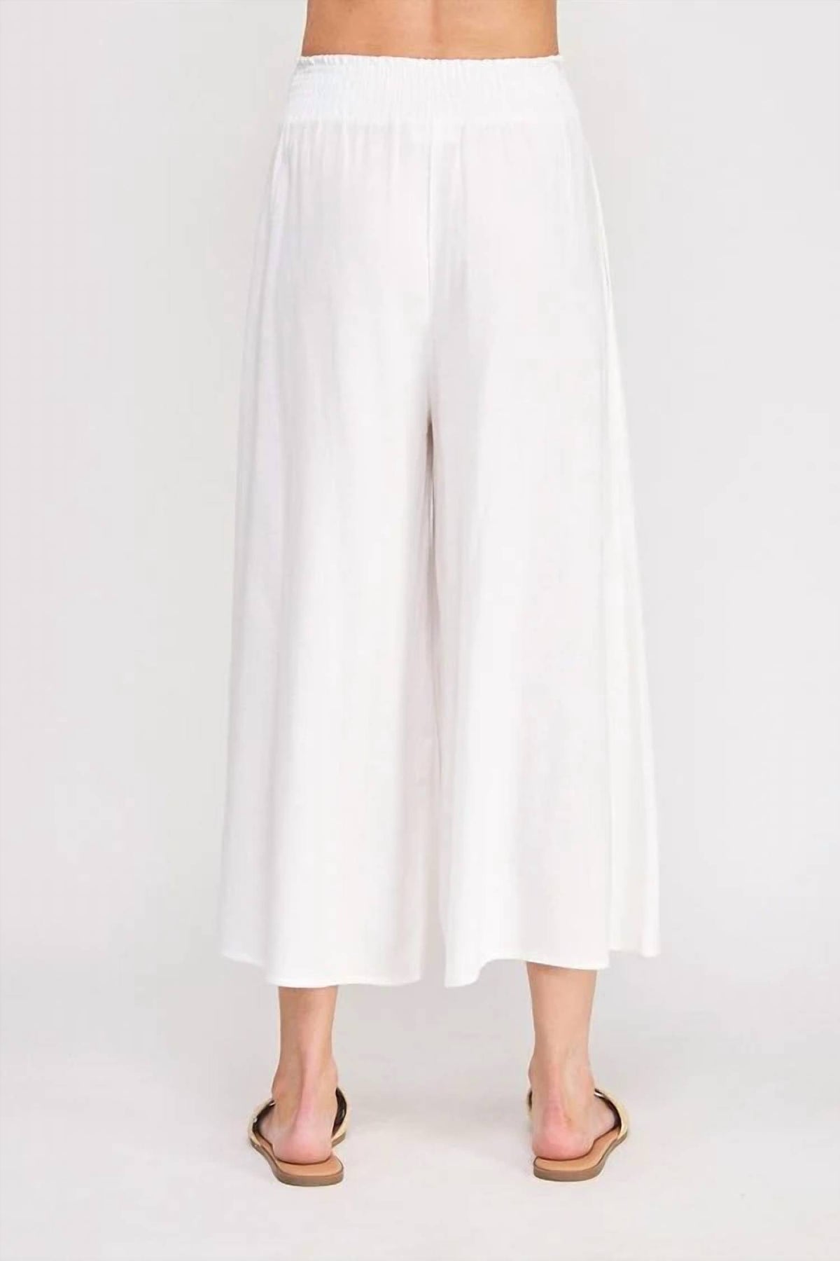 Allie Rose - Soft Linen Smocked Tie Waist Flowy Capri