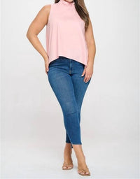 Mazik - Sleeveless Ruffle Neck Solid Top - Plus