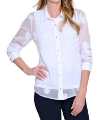 Multiples - Cuffed Long Sleeve Button Front Shirt And Tank