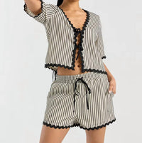 Very J - Wave Trim Detail Knit Top & Shorts Set