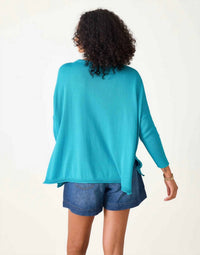 MERSEA Catalina V-neck Sweater - Petite in teal - women's sweater - alternate view
