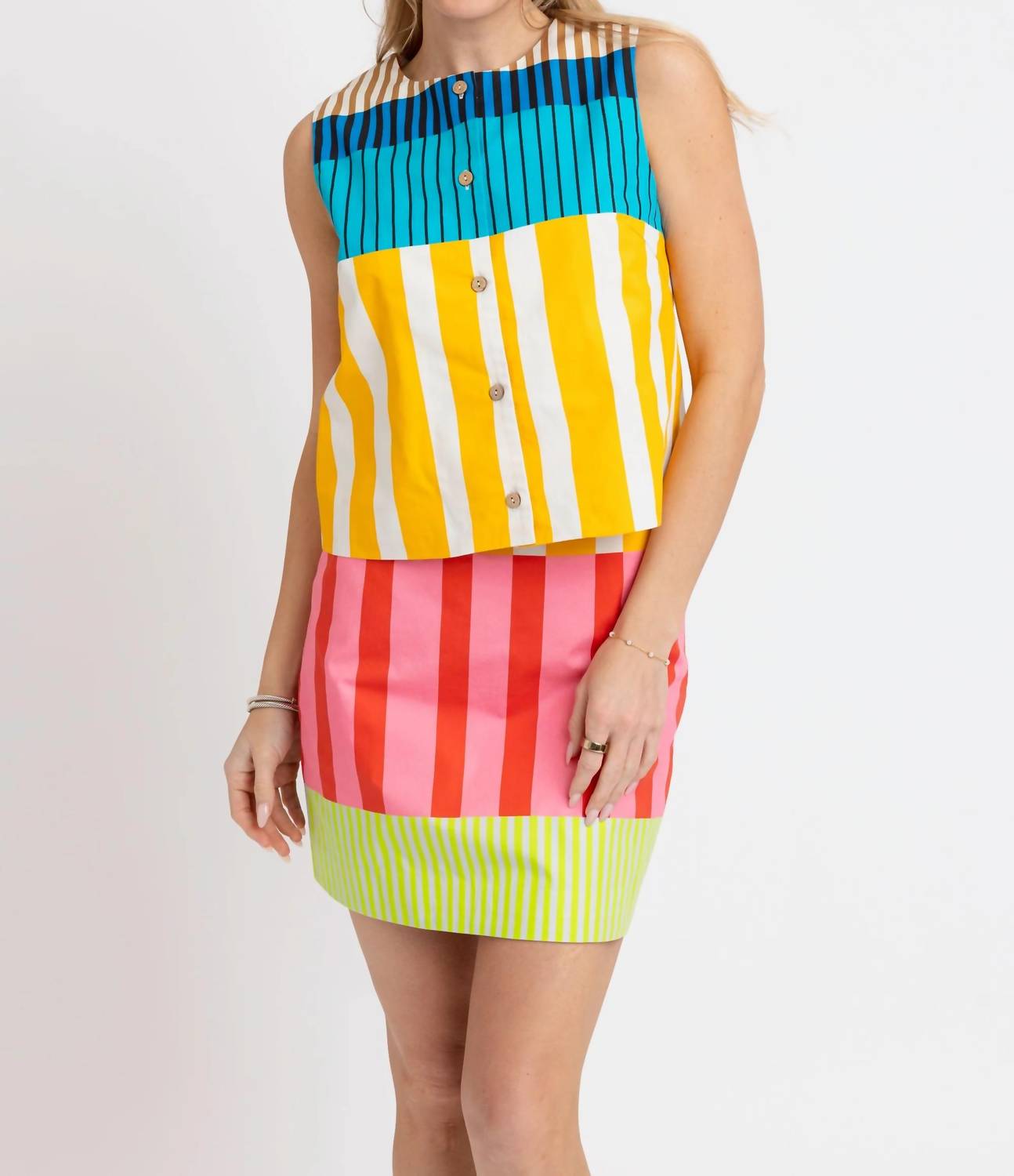 Karlie - Women's Marlowe Stripe Sleeveless Button Up Top