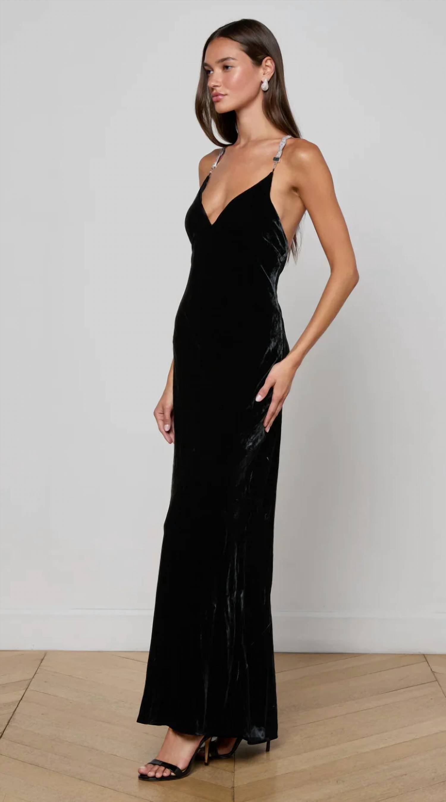 L'Agence - Saint Velvet Beaded Strap Gown