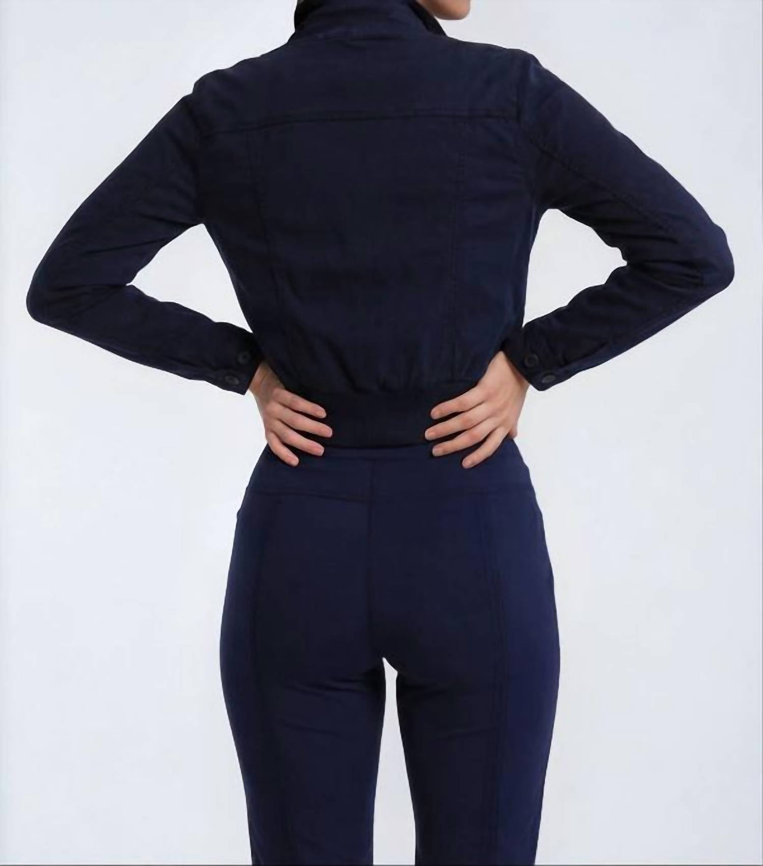 Marrakech Chambers Stretch Linen Jacket in night navy - women's jacket - detail view