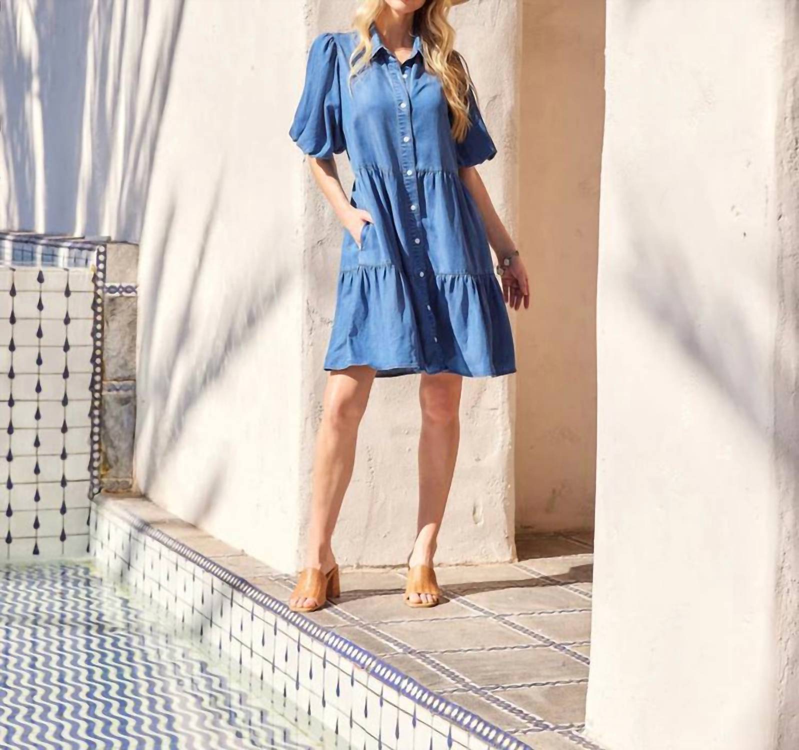 Karen Kane - Pattia Puff Sleeve Tiered Shirtdress