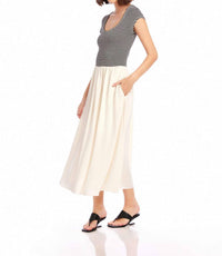 Fifteen Twenty Contrast Hem Sylvie Dress in black stripe - women's dress - detail view