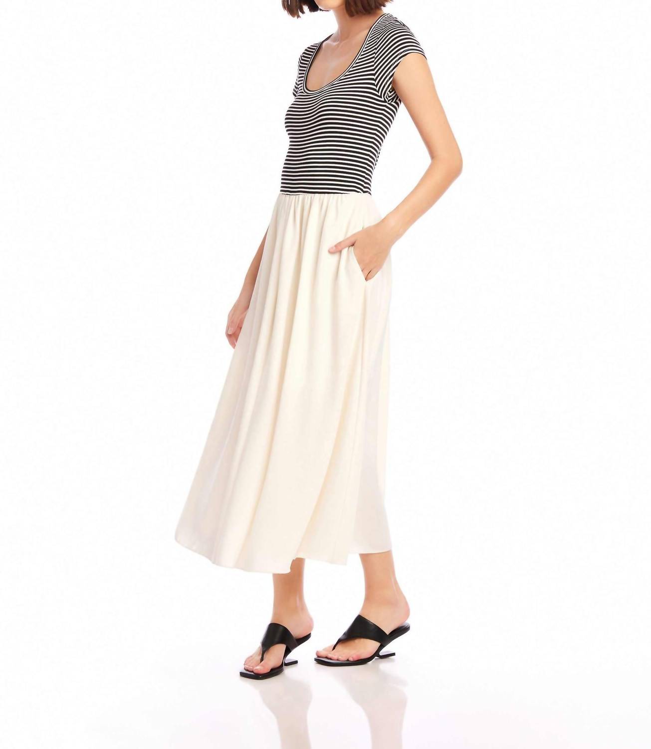 Fifteen Twenty Contrast Hem Sylvie Dress in black stripe - women's dress - detail view