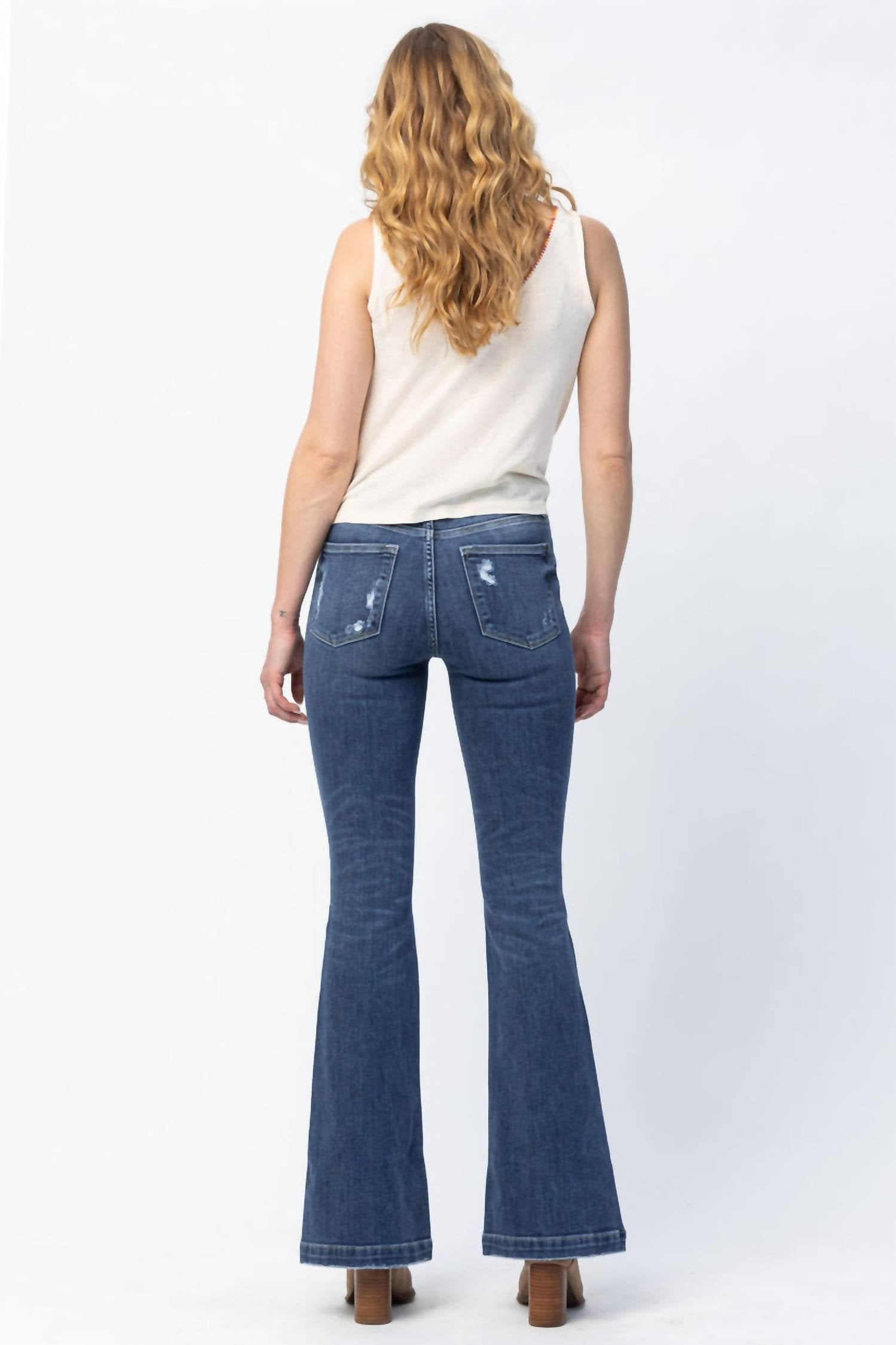 Judy Blue - Superstar Button Fly Flare Destroyed Jeans