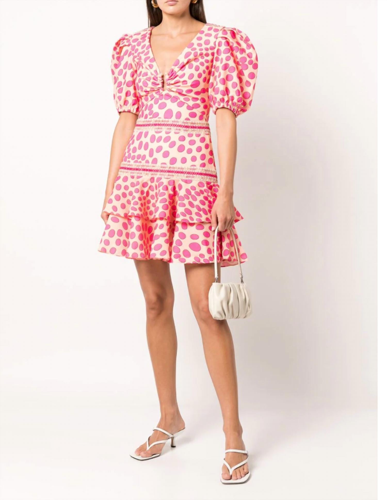 Bossa Lace Trim Puff Sleeve Layered Mini Dress