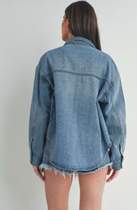 JUST USA Reese Denim Shacket in medium wash - women's jacket - alternate view