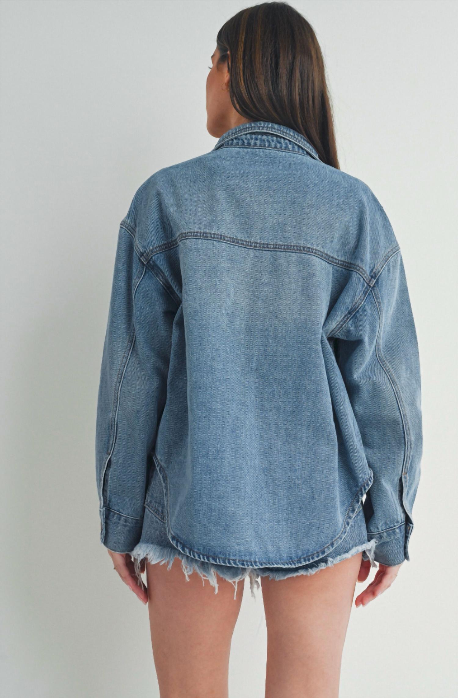 JUST USA Reese Denim Shacket in medium wash - women's jacket - alternate view