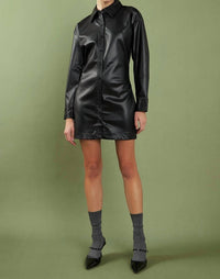 English Factory - Faux Leather Cinched Mini Dress