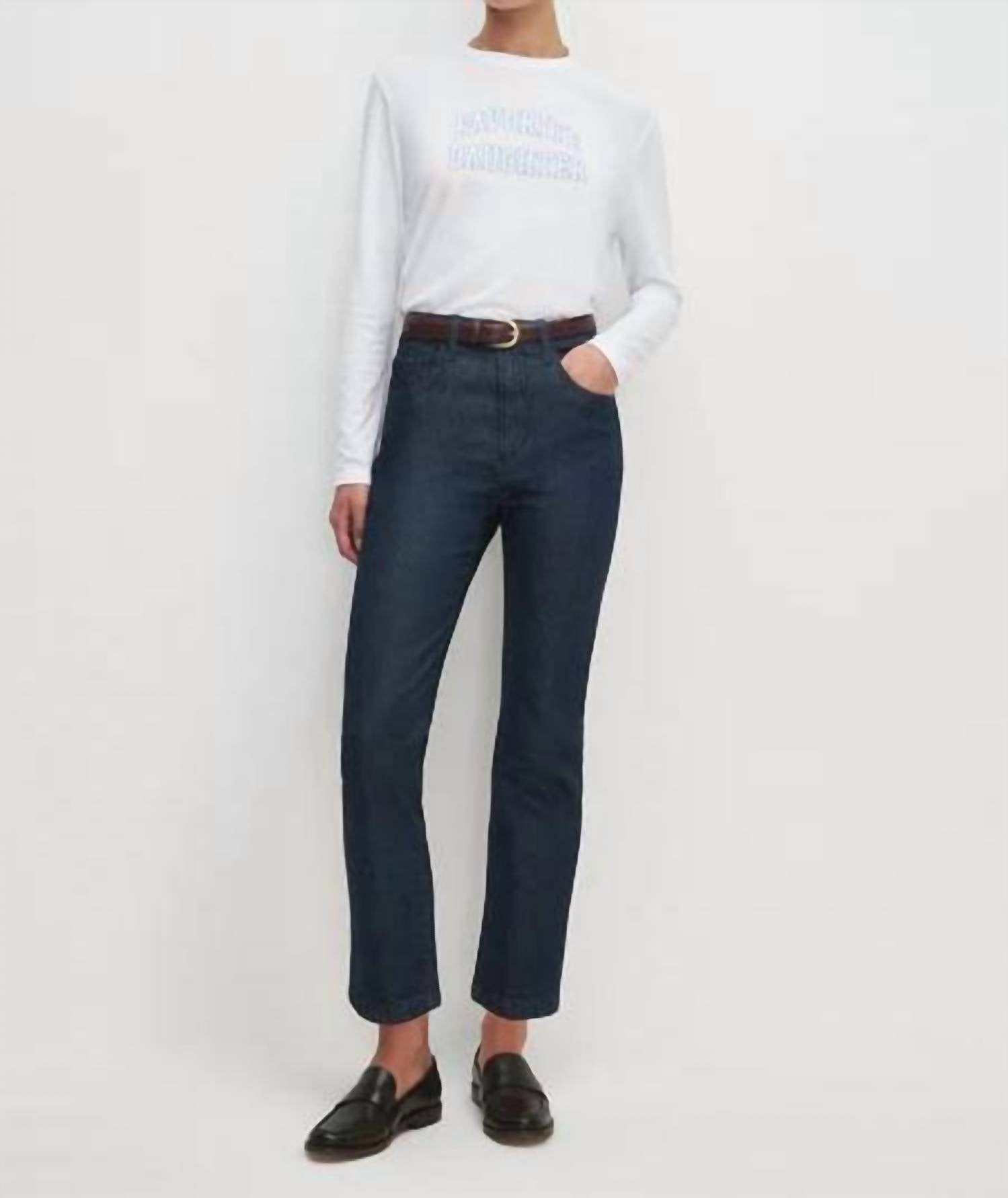 Favorite Daughter Cropped Collegiate Long Sleeve Tee in white light blue - women's long sleeve top - detail view