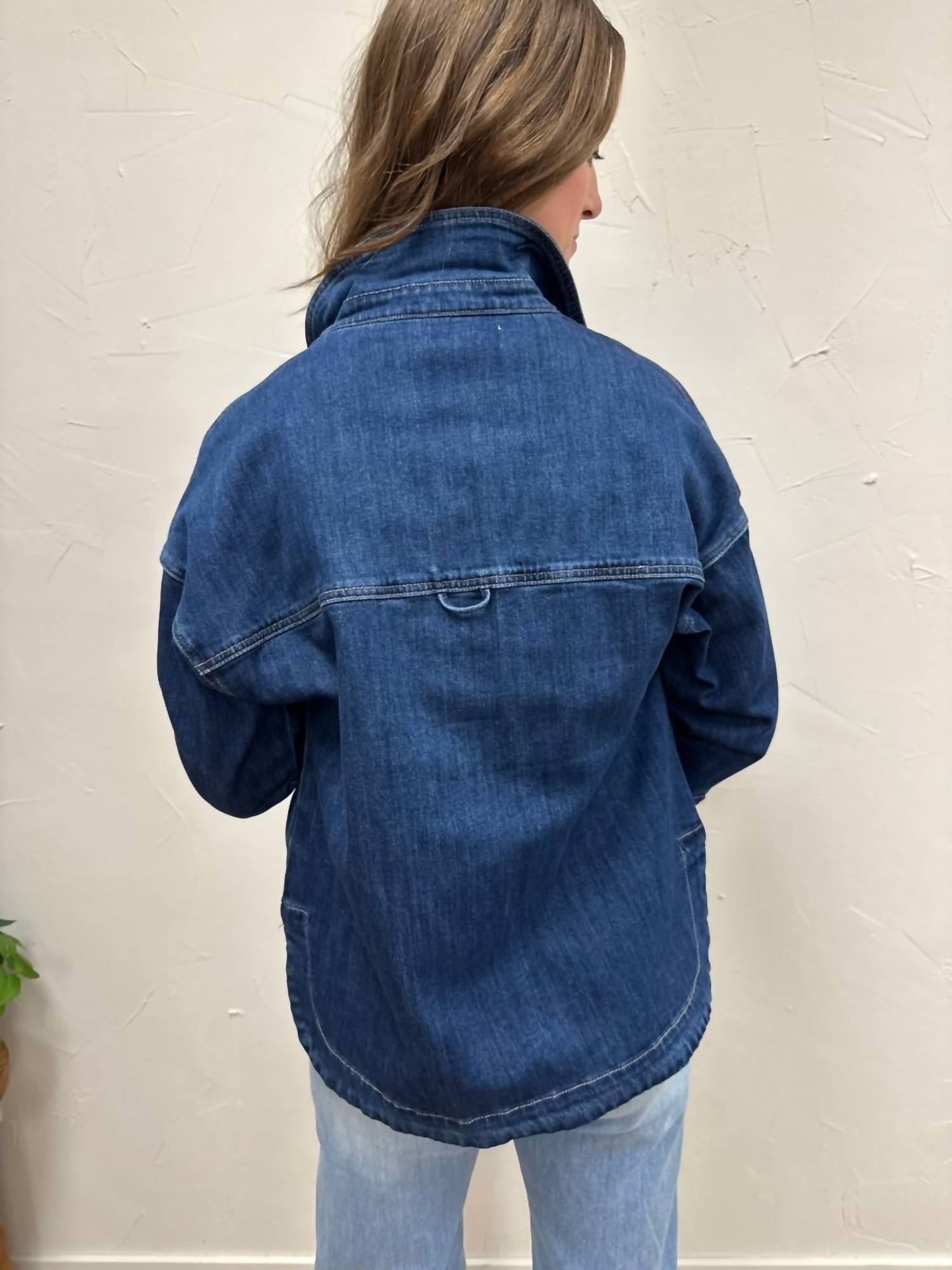 mica denim Washed Hi-low Shacket in dark wash - women's jacket - view 5